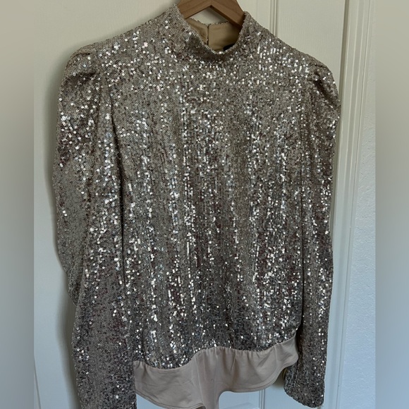 Rachel Zoe Tops - Rachel Zoe Champagne Sequin Bodysuit | L